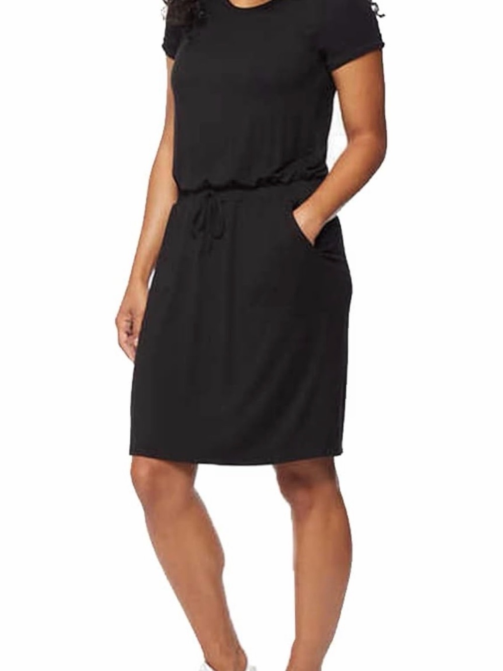 32 Degrees Black Short Sleeve Midi Drawstring Pocket Dress